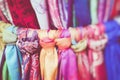 Colored scarves. Selective Focus