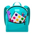 Colored school backpack. Education, schoolbag luggage, rucksack. Kids school bag backpack with education equipment