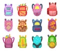 Colored school backpacks set. Education and study back to school, schoolbag luggage, rucksack. Student Satchels Royalty Free Stock Photo