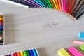 Colored school pencils and supplies for back to school Royalty Free Stock Photo