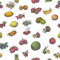 Colored seamless pattern big set juicy ripe fruit