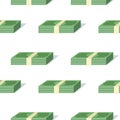 Colored seamless pattern from bundles of money. Bulky packs located diagonally. Simple style. Objects are isolated on a white