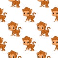 Happy monkey. Colored seamless pattern with cute cartoon character. Simple flat vector illustration isolated on white background.