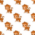 Happy monkey. Colored seamless pattern with cute cartoon character. Simple flat vector illustration isolated on white background.