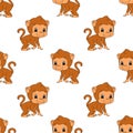Happy monkey. Colored seamless pattern with cute cartoon character. Simple flat vector illustration isolated on white background.