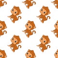 Happy monkey. Colored seamless pattern with cute cartoon character. Simple flat vector illustration isolated on white background.