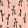 Colored seamless pattern: dark gray bamboo on pink background. Vector Royalty Free Stock Photo