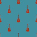 Colored seamless pattern with guitars on a blue background vector illustration Royalty Free Stock Photo