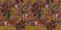 Colored seamless pattern with tigers and tropical leaves. Royalty Free Stock Photo