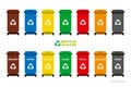 Colored Separation Recycling Bins for organic, paper, plastic, glass, metal, e-waste and mixed waste.