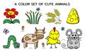 A colored set of cute farm animals. Templates for childrens books and education games. Vector