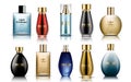 The colored set of perfume bottles. Cosmetic perfumery beauty Royalty Free Stock Photo