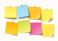 Colored sheets of note papers with curled corner and push pin Royalty Free Stock Photo