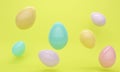 Colored shiny levitating eggs. 3d rendering