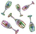 Colored shiny wine glasses on a white background