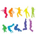 Colored silhouettes of children jumping isolated on white background Royalty Free Stock Photo