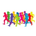 Colored silhouettes of running children