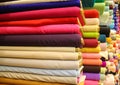 Colored Silk roll fabrics on store