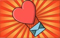 Colored simple icon in flat style of a beautiful balloon heart with an envelope for the holiday of love on Valentine`s Day