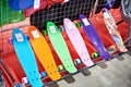 Colored skateboards in store Royalty Free Stock Photo