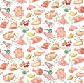 Colored Sketch Poultry Meat Seamless Pattern