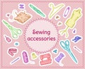 Colored Sketch Sewing Tools Set Royalty Free Stock Photo