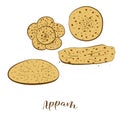 Colored sketches of Appam bread