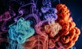 Colored smoke textures create an abstract, vibrant scene against a dark background