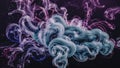 Colored smoke textures create an abstract, vibrant scene against a dark background
