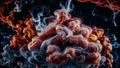 Colored smoke textures create an abstract, vibrant scene against a dark background