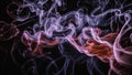 Colored smoke textures create an abstract, vibrant scene against a dark background