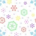 Colored snowflakes on a white background-seamless vector pattern for paper, fabric, plastic, ceramics