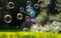 Colored soap bubbles against a green background Royalty Free Stock Photo