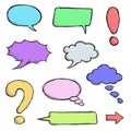 Colored speech bubbles and punctuation marks. Hand drawn doodle Royalty Free Stock Photo
