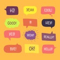 Colored speech bubbles set in flat design with short messages.