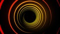 Colored spiral lines on black background. Animation. Abstract hypnotic lines glow and spin in black space. Bright lines