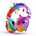 A colored splashes paint headphone. A colorful splashes paint headphone.