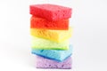 Colored sponges for washing dishes and other domestic needs