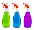 The colored spray bottle with liquid isolated on white background Royalty Free Stock Photo