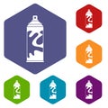 Colored spray icons set hexagon Royalty Free Stock Photo