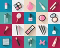 colored square flat icons cosmetics Royalty Free Stock Photo