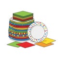 Colored stack of alternating round and square paper plates and Royalty Free Stock Photo