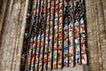 Colored stained glass window on religious themes in the Duomo. Italy, Milan Royalty Free Stock Photo
