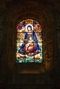 Colored stained glass in the windows of the Hieronymites monastery in Lisbon, Portugal Royalty Free Stock Photo