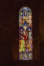 Colored stained glass in the windows of the Hieronymites monastery in Lisbon, Portugal Royalty Free Stock Photo