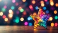 Colored star with bokeh lights, Christmas holiday decoration