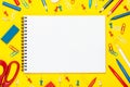 Colored stationery on a yellow background Royalty Free Stock Photo