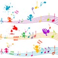 Colored stave with kids singing Royalty Free Stock Photo