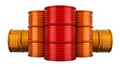 Colored steel drums, barrels with multi corrugation. 3D rendering