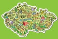 Colored Sticker of funny Hand drawn doodle Czech Republic map. Czech city names lettering and cartoon landmarks, tourist Royalty Free Stock Photo